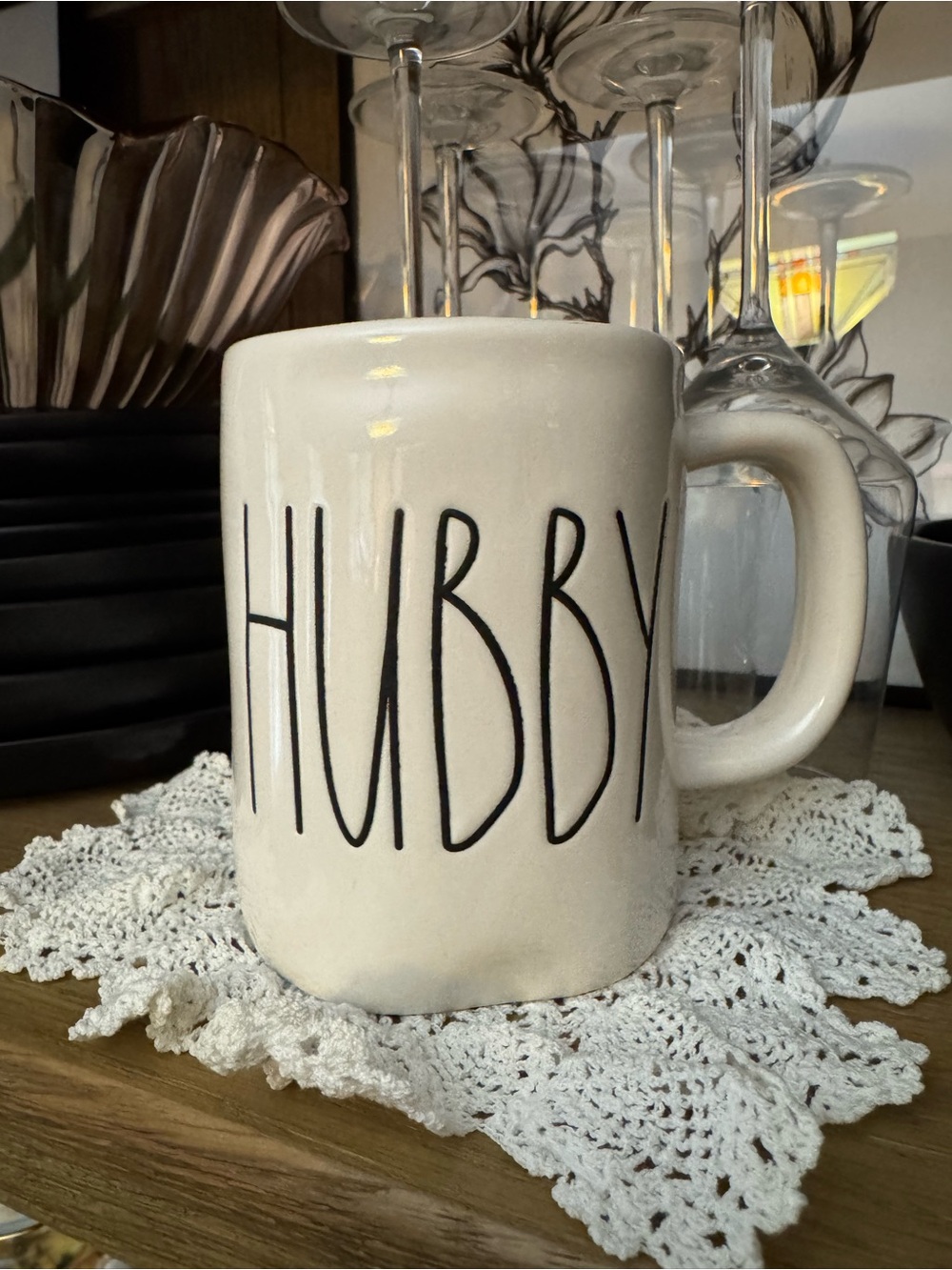 Rae Dunn White Ceramic Mug with Black 'HUBBY' Lettering